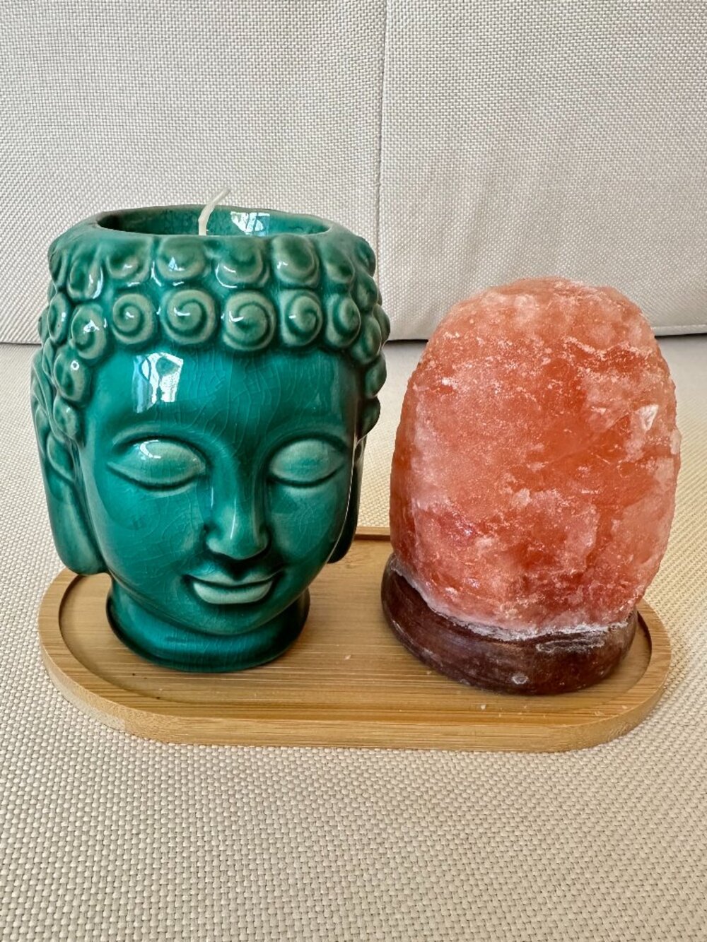 Buddha candle holder & Himalayan Mineral Salt Crystal Set